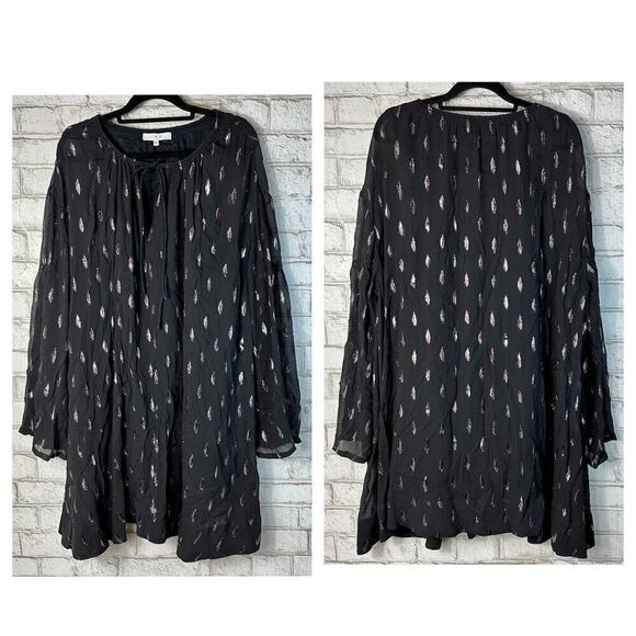IRO Dress Paula Metallic Silk Tie Front Mini Long Sleeve Boho Black Silver 40 8 - Picture 2 of 7